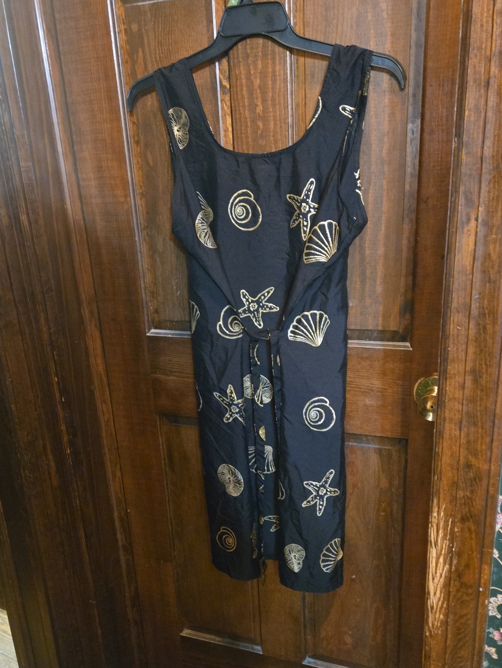Rima  Black Midi Dress with Gold Shell & Starfish Print